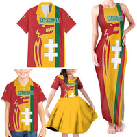 Lithuania Red Family Matching Tank Maxi Dress and Hawaiian Shirt with Bold Vytis Cross Design and Tricolor Flag Accents - Wonder Print Shop