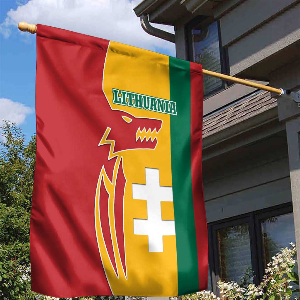 Lithuania Red Garden Flag with Bold Vytis Cross Design and Tricolor Flag Accents - Wonder Print Shop