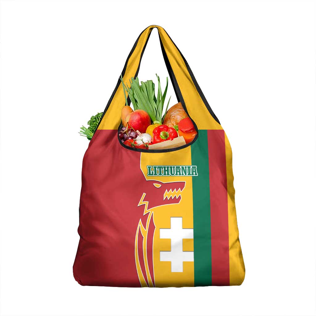 Lithuania Red Grocery Bag with Bold Vytis Cross Design and Tricolor Flag Accents - Wonder Print Shop