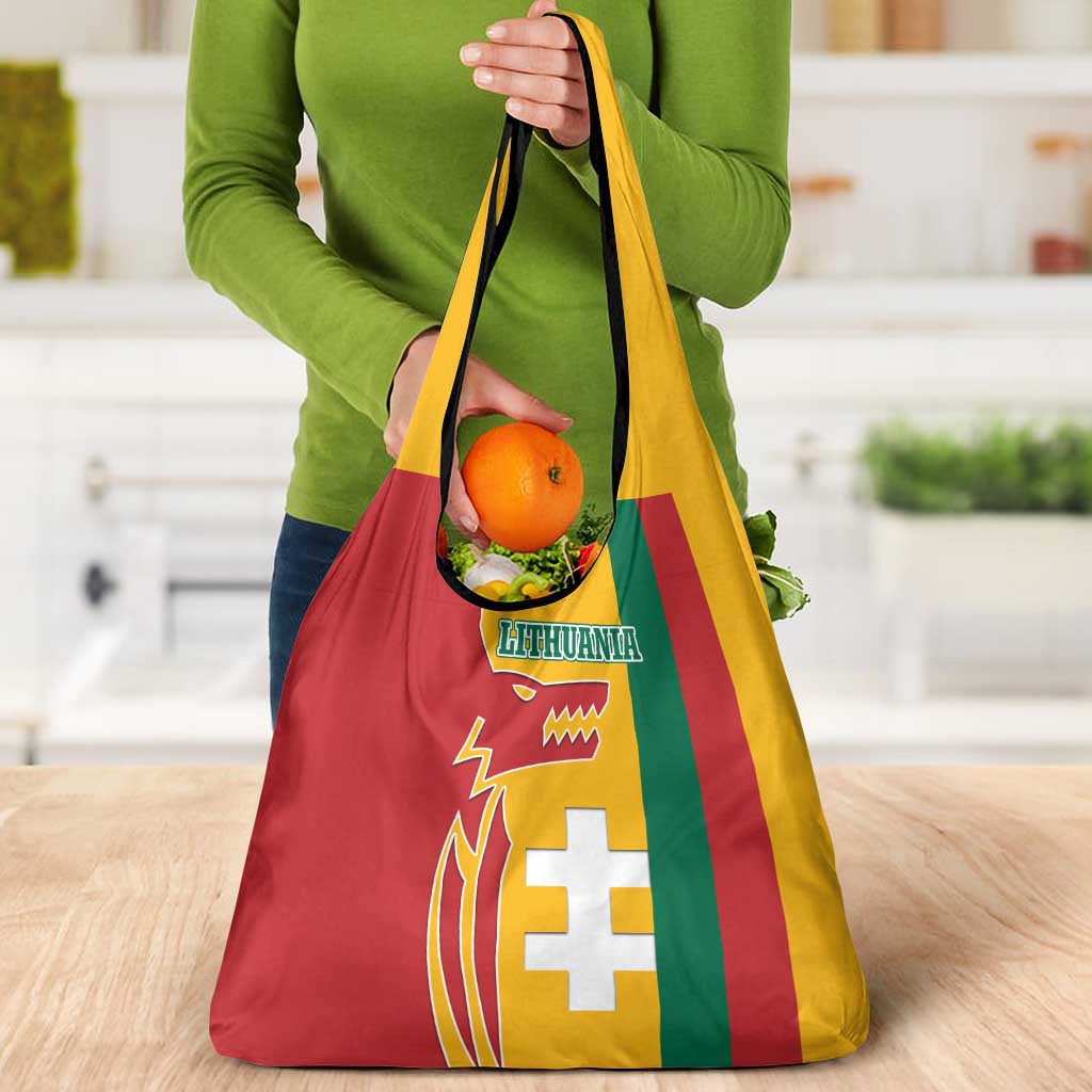 Lithuania Red Grocery Bag with Bold Vytis Cross Design and Tricolor Flag Accents - Wonder Print Shop