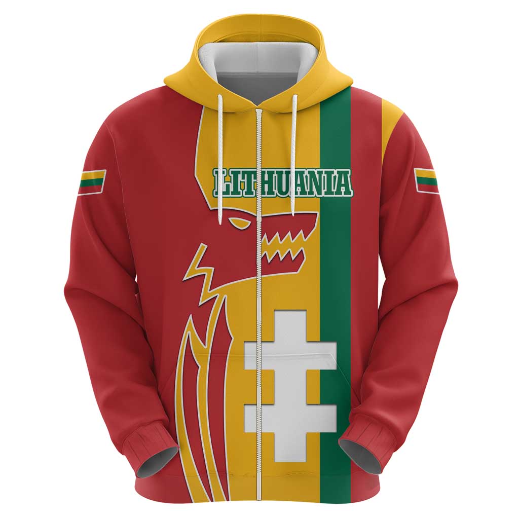 Lithuania Red Hoodie with Bold Vytis Cross Design and Tricolor Flag Accents - Wonder Print Shop