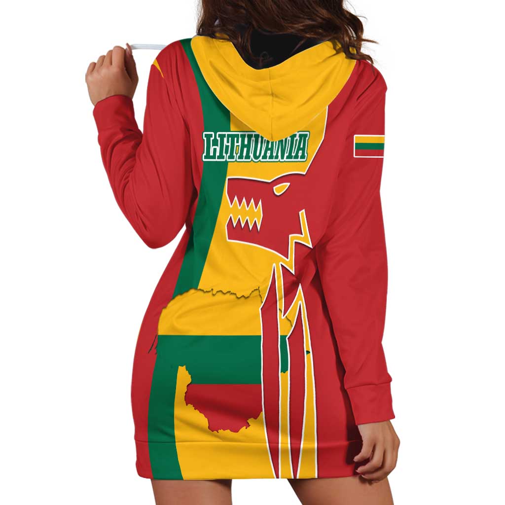 Lithuania Red Hoodie Dress with Bold Vytis Cross Design and Tricolor Flag Accents - Wonder Print Shop