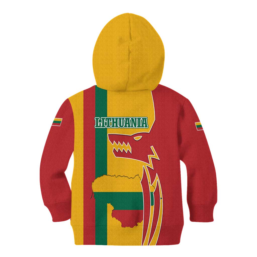 Lithuania Red Kid Hoodie with Bold Vytis Cross Design and Tricolor Flag Accents - Wonder Print Shop