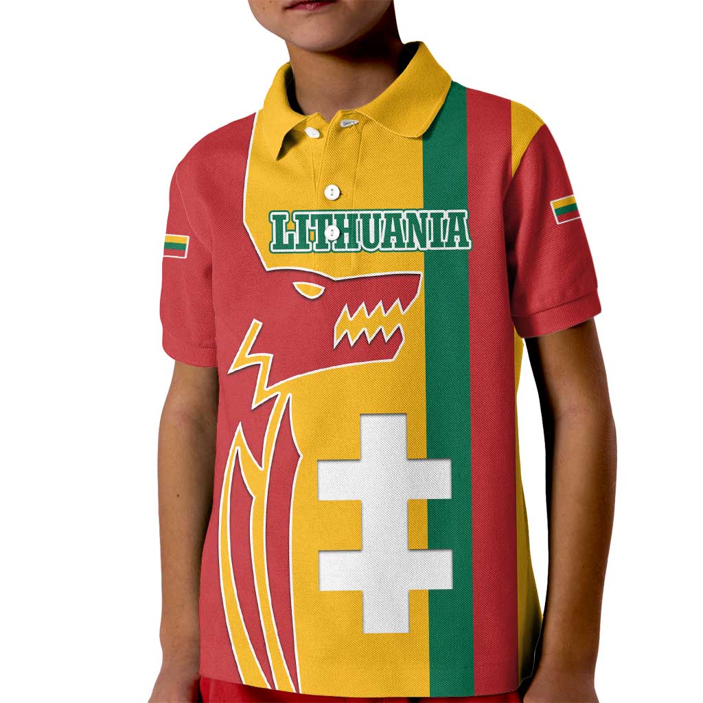 Lithuania Red Kid Polo Shirt with Bold Vytis Cross Design and Tricolor Flag Accents - Wonder Print Shop