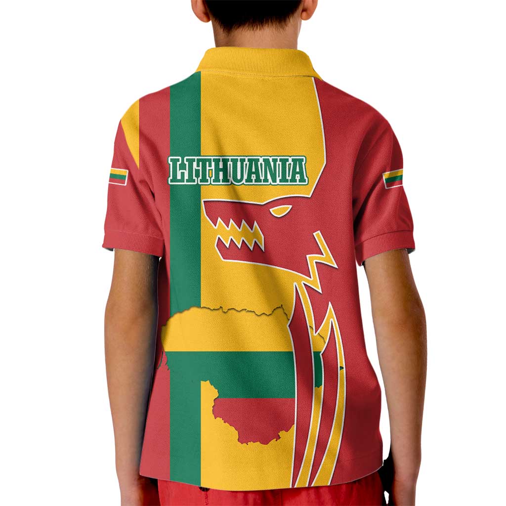 Lithuania Red Kid Polo Shirt with Bold Vytis Cross Design and Tricolor Flag Accents - Wonder Print Shop