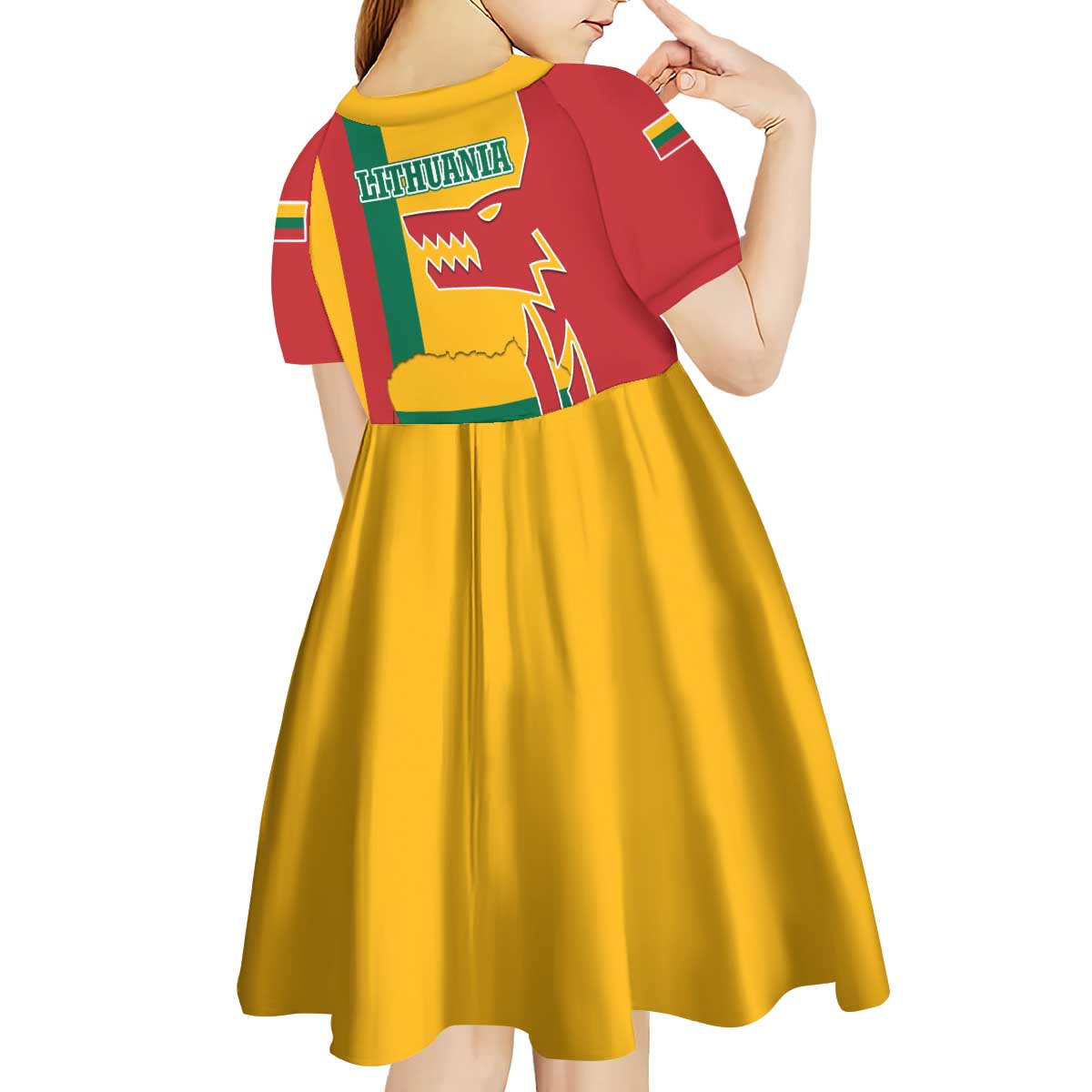 Lithuania Red Kid Short Sleeve Dress with Bold Vytis Cross Design and Tricolor Flag Accents - Wonder Print Shop