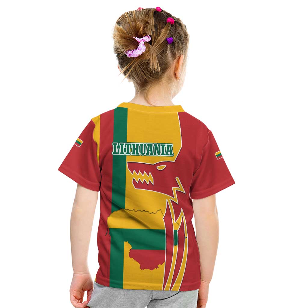 Lithuania Red Kid T Shirt with Bold Vytis Cross Design and Tricolor Flag Accents - Wonder Print Shop