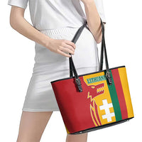 Lithuania Red Leather Tote Bag with Bold Vytis Cross Design and Tricolor Flag Accents - Wonder Print Shop