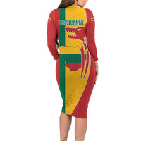 Lithuania Red Long Sleeve Bodycon Dress with Bold Vytis Cross Design and Tricolor Flag Accents - Wonder Print Shop