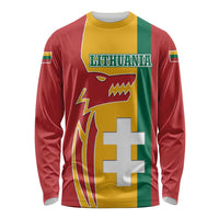 Lithuania Red Long Sleeve Shirt with Bold Vytis Cross Design and Tricolor Flag Accents - Wonder Print Shop