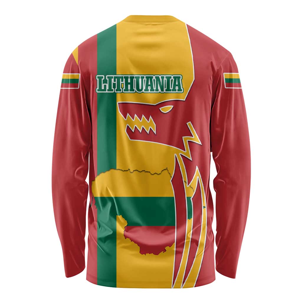 Lithuania Red Long Sleeve Shirt with Bold Vytis Cross Design and Tricolor Flag Accents - Wonder Print Shop