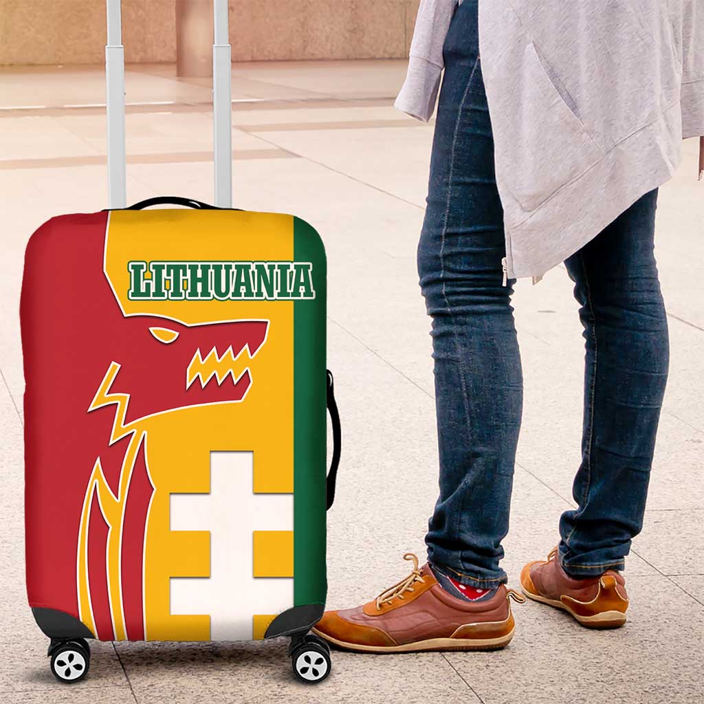 Lithuania Red Luggage Cover with Bold Vytis Cross Design and Tricolor Flag Accents - Wonder Print Shop