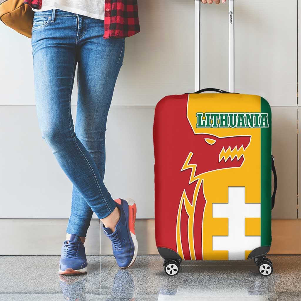 Lithuania Red Luggage Cover with Bold Vytis Cross Design and Tricolor Flag Accents - Wonder Print Shop
