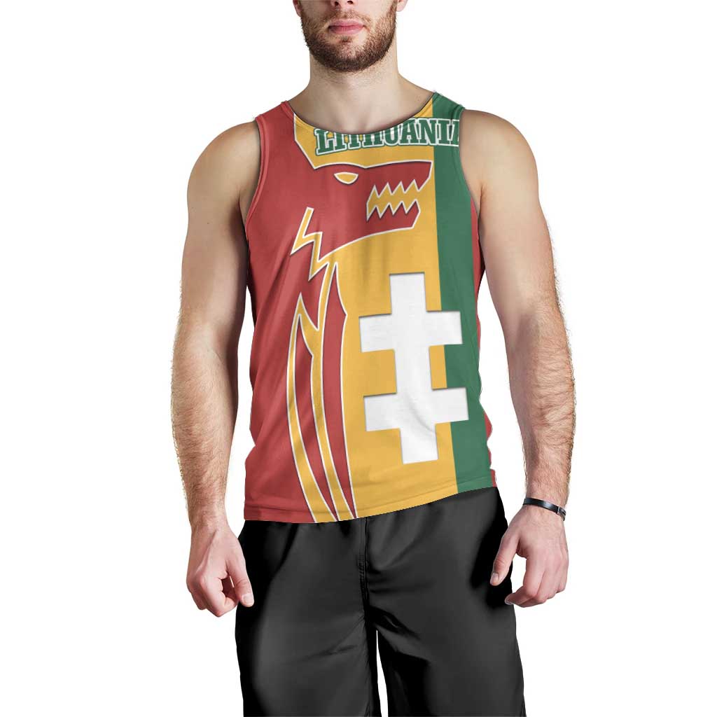 Lithuania Red Men Tank Top with Bold Vytis Cross Design and Tricolor Flag Accents - Wonder Print Shop