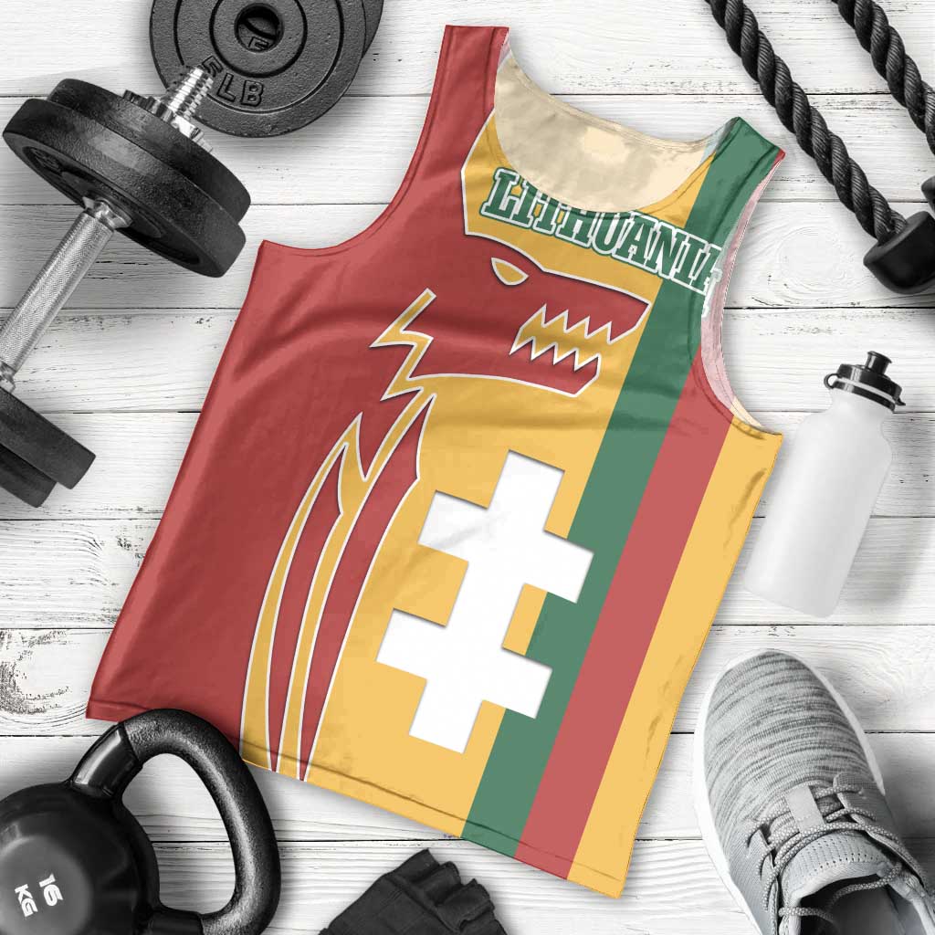 Lithuania Red Men Tank Top with Bold Vytis Cross Design and Tricolor Flag Accents - Wonder Print Shop