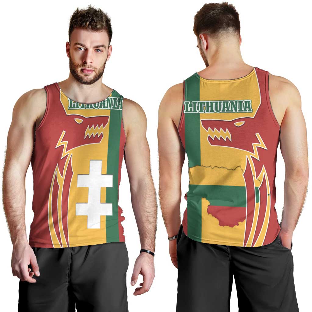 Lithuania Red Men Tank Top with Bold Vytis Cross Design and Tricolor Flag Accents - Wonder Print Shop