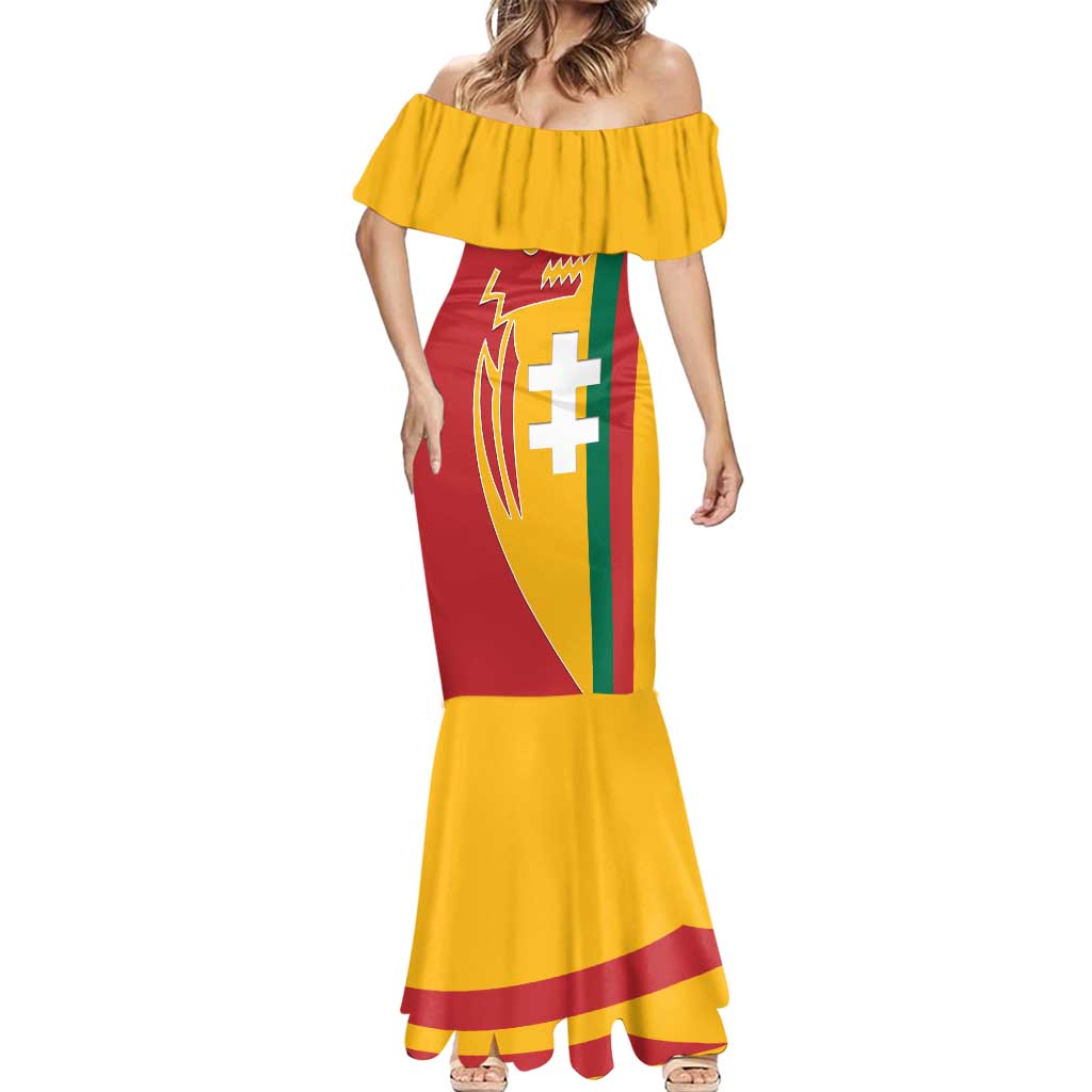 Lithuania Red Mermaid Dress with Bold Vytis Cross Design and Tricolor Flag Accents - Wonder Print Shop