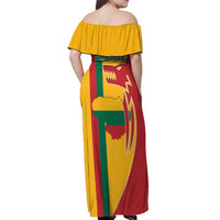 Lithuania Red Off Shoulder Maxi Dress with Bold Vytis Cross Design and Tricolor Flag Accents - Wonder Print Shop