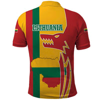 Lithuania Red Polo Shirt with Bold Vytis Cross Design and Tricolor Flag Accents - Wonder Print Shop