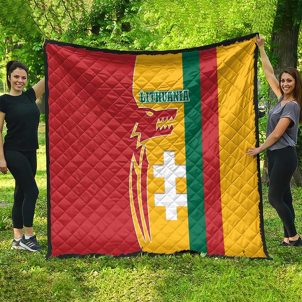 Lithuania Red Quilt with Bold Vytis Cross Design and Tricolor Flag Accents - Wonder Print Shop