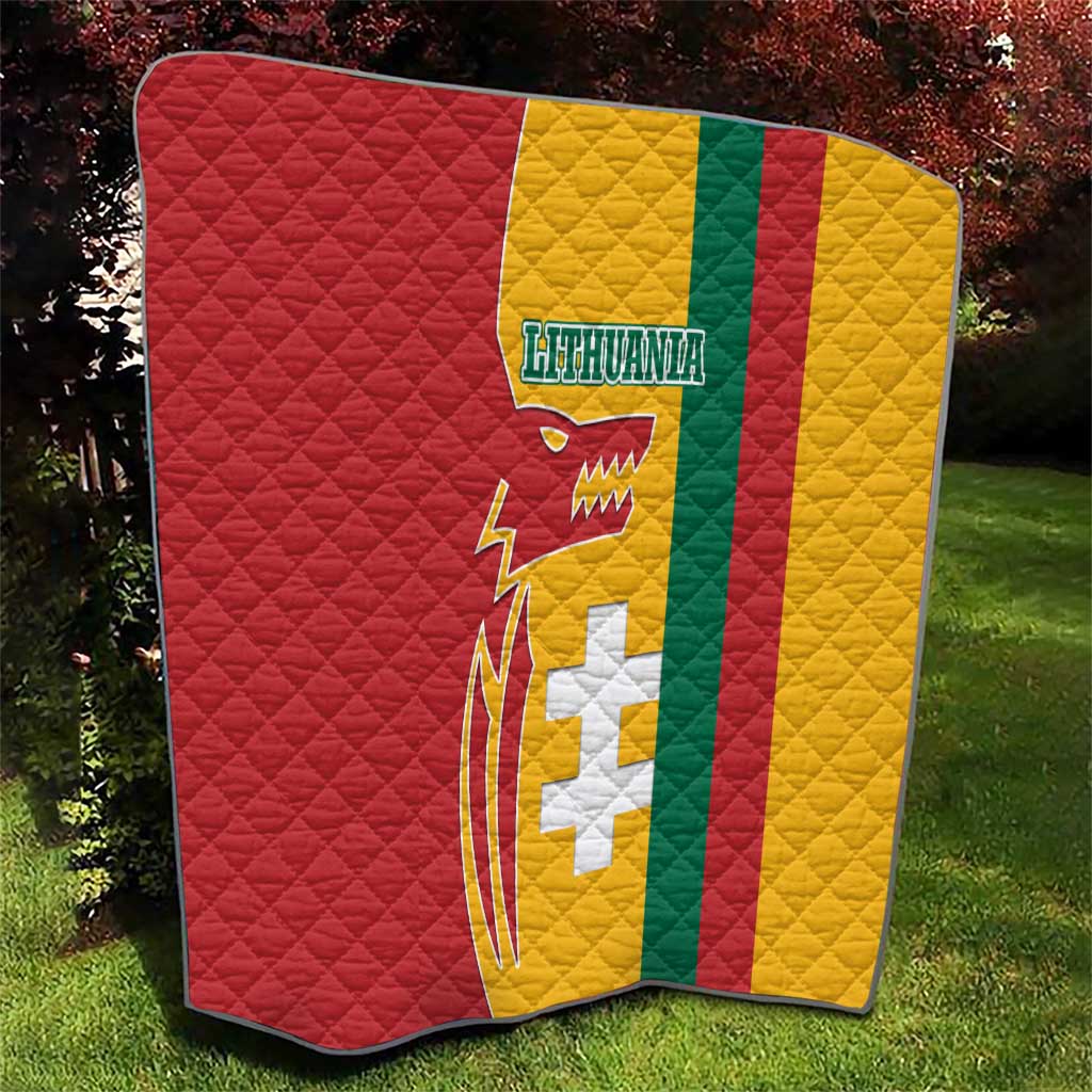 Lithuania Red Quilt with Bold Vytis Cross Design and Tricolor Flag Accents - Wonder Print Shop
