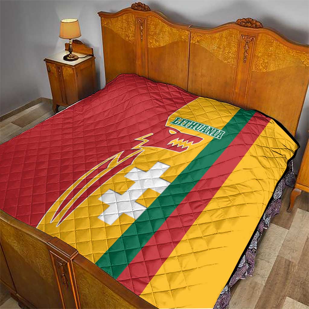 Lithuania Red Quilt with Bold Vytis Cross Design and Tricolor Flag Accents - Wonder Print Shop