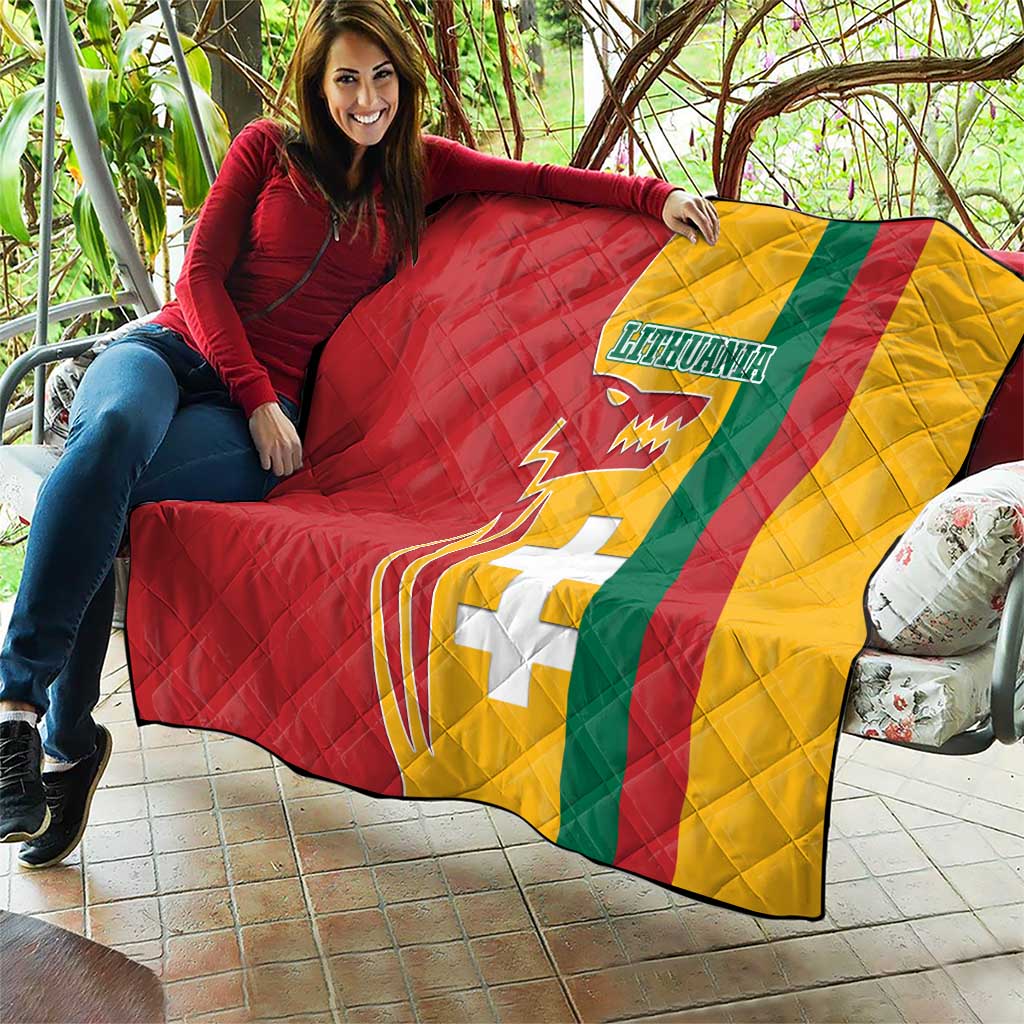 Lithuania Red Quilt with Bold Vytis Cross Design and Tricolor Flag Accents - Wonder Print Shop