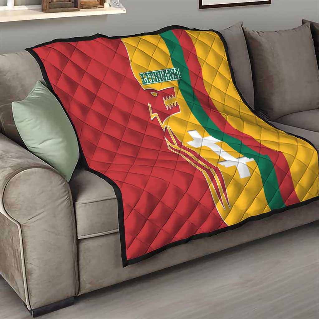 Lithuania Red Quilt with Bold Vytis Cross Design and Tricolor Flag Accents - Wonder Print Shop