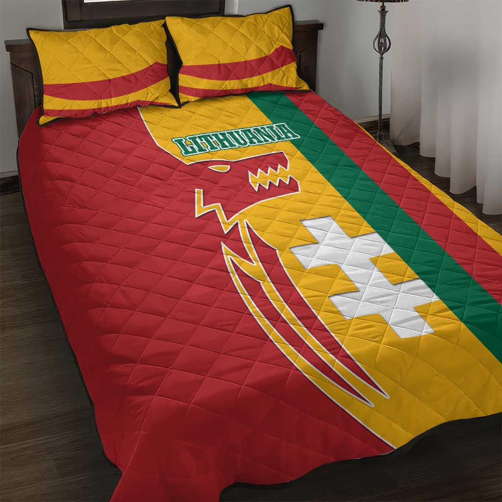Lithuania Red Quilt Bed Set with Bold Vytis Cross Design and Tricolor Flag Accents - Wonder Print Shop