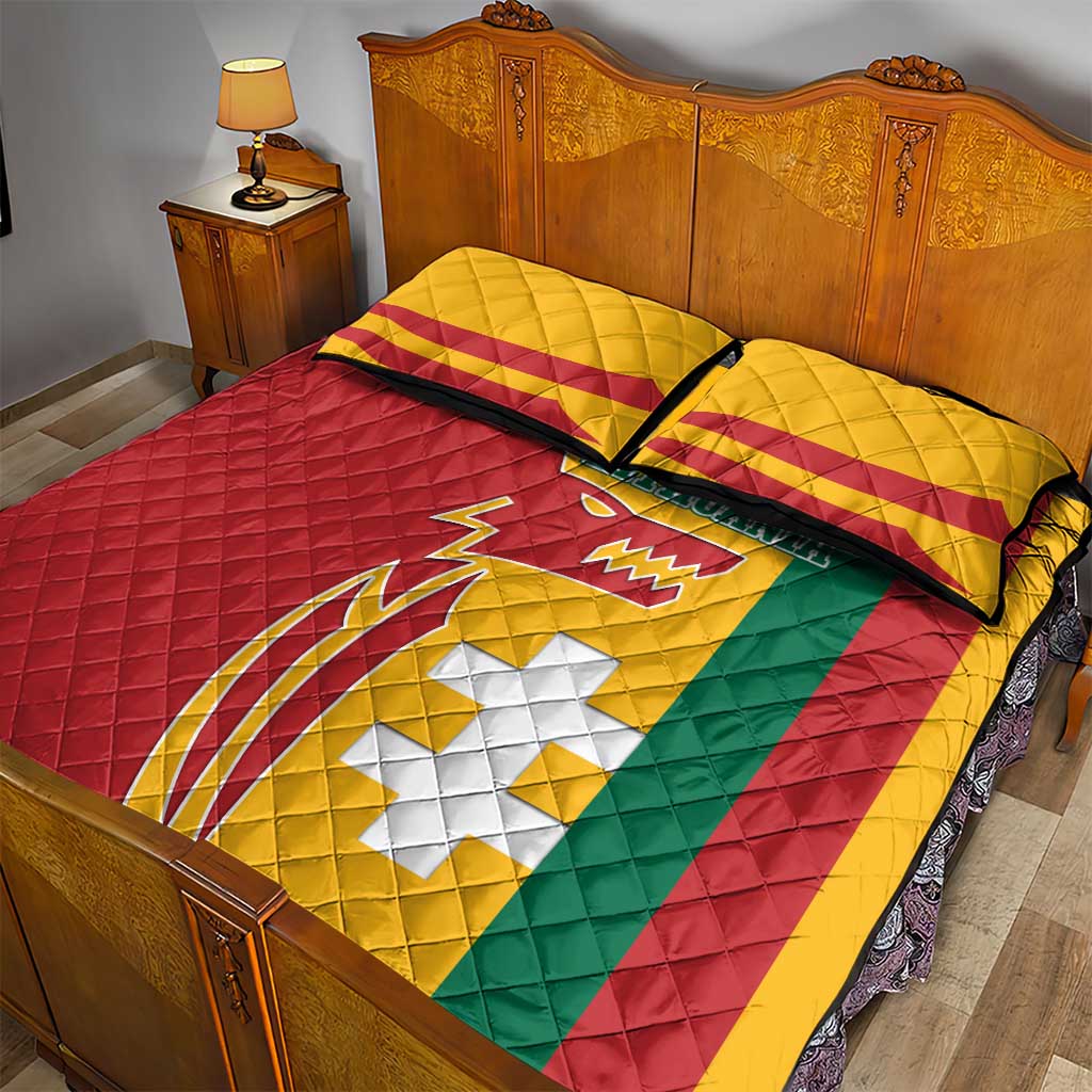Lithuania Red Quilt Bed Set with Bold Vytis Cross Design and Tricolor Flag Accents - Wonder Print Shop