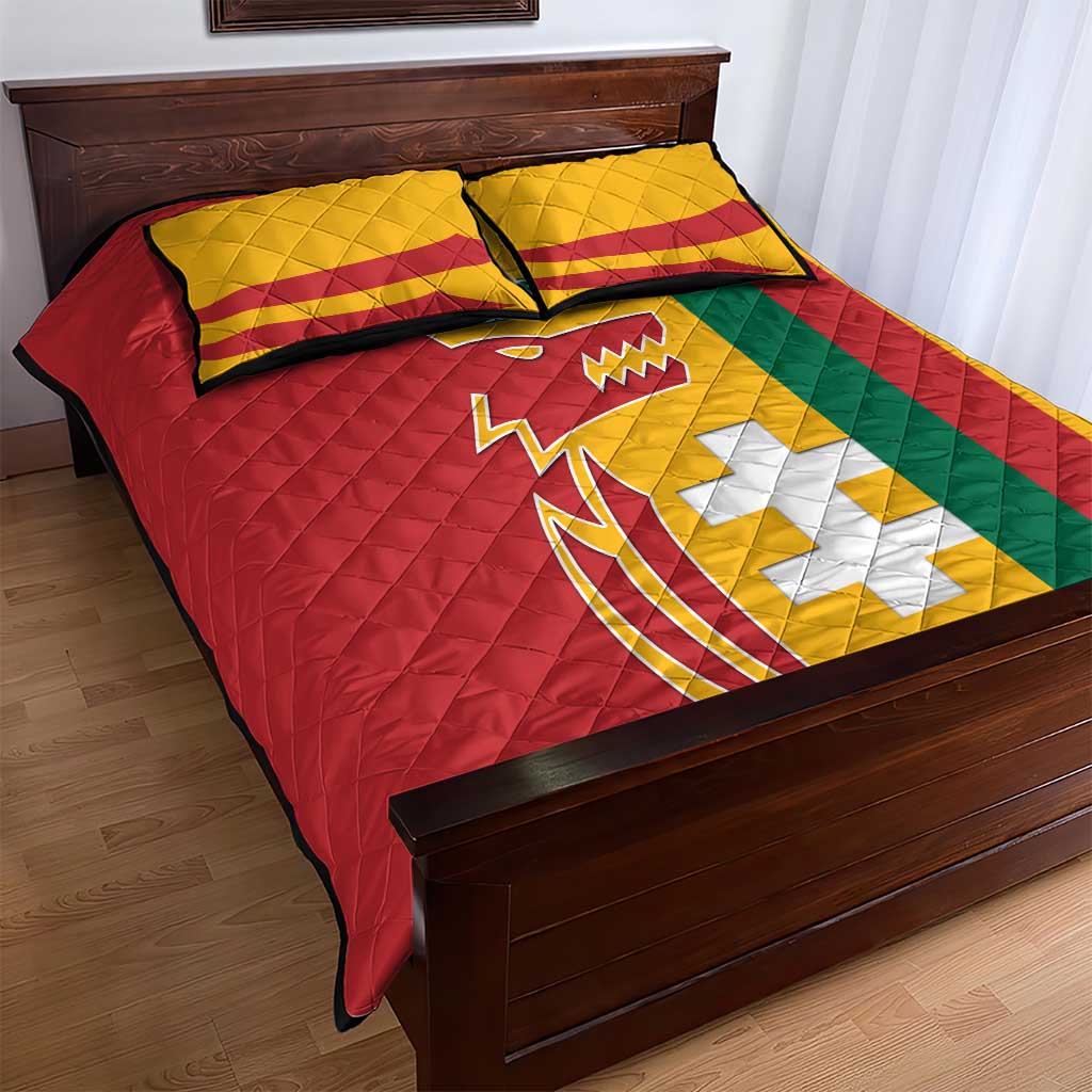 Lithuania Red Quilt Bed Set with Bold Vytis Cross Design and Tricolor Flag Accents - Wonder Print Shop