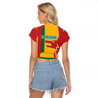 Lithuania Red Raglan Cropped T Shirt with Bold Vytis Cross Design and Tricolor Flag Accents - Wonder Print Shop