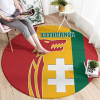 Lithuania Red Round Carpet with Bold Vytis Cross Design and Tricolor Flag Accents - Wonder Print Shop
