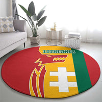 Lithuania Red Round Carpet with Bold Vytis Cross Design and Tricolor Flag Accents - Wonder Print Shop