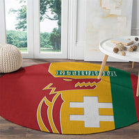 Lithuania Red Round Carpet with Bold Vytis Cross Design and Tricolor Flag Accents - Wonder Print Shop
