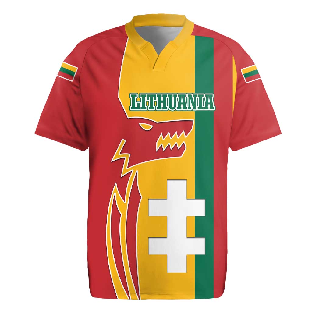 Lithuania Red Rugby Jersey with Bold Vytis Cross Design and Tricolor Flag Accents - Wonder Print Shop