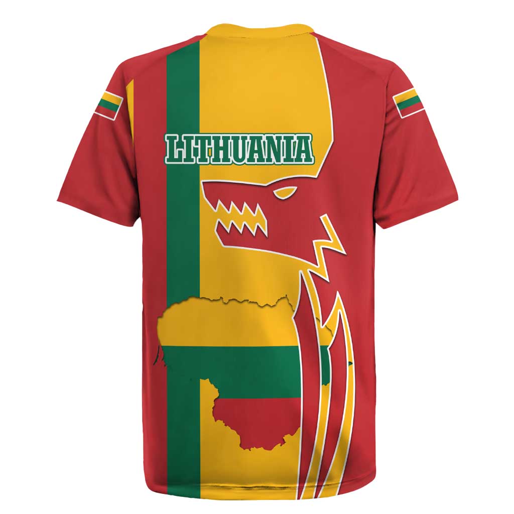 Lithuania Red Rugby Jersey with Bold Vytis Cross Design and Tricolor Flag Accents - Wonder Print Shop