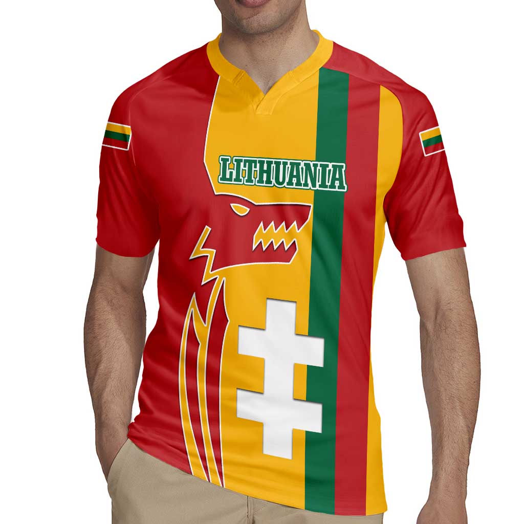 Lithuania Red Rugby Jersey with Bold Vytis Cross Design and Tricolor Flag Accents - Wonder Print Shop