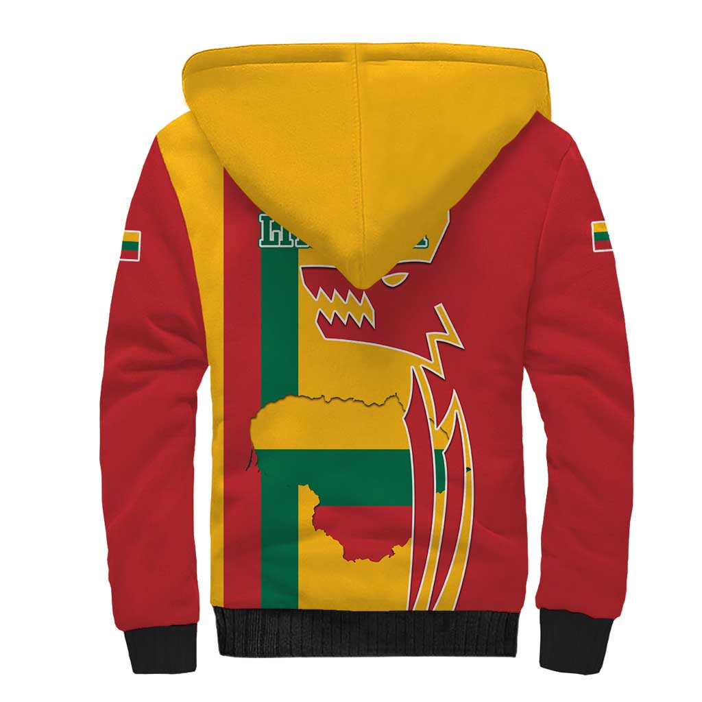 Lithuania Red Sherpa Hoodie with Bold Vytis Cross Design and Tricolor Flag Accents - Wonder Print Shop
