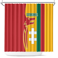 Lithuania Red Shower Curtain with Bold Vytis Cross Design and Tricolor Flag Accents - Wonder Print Shop
