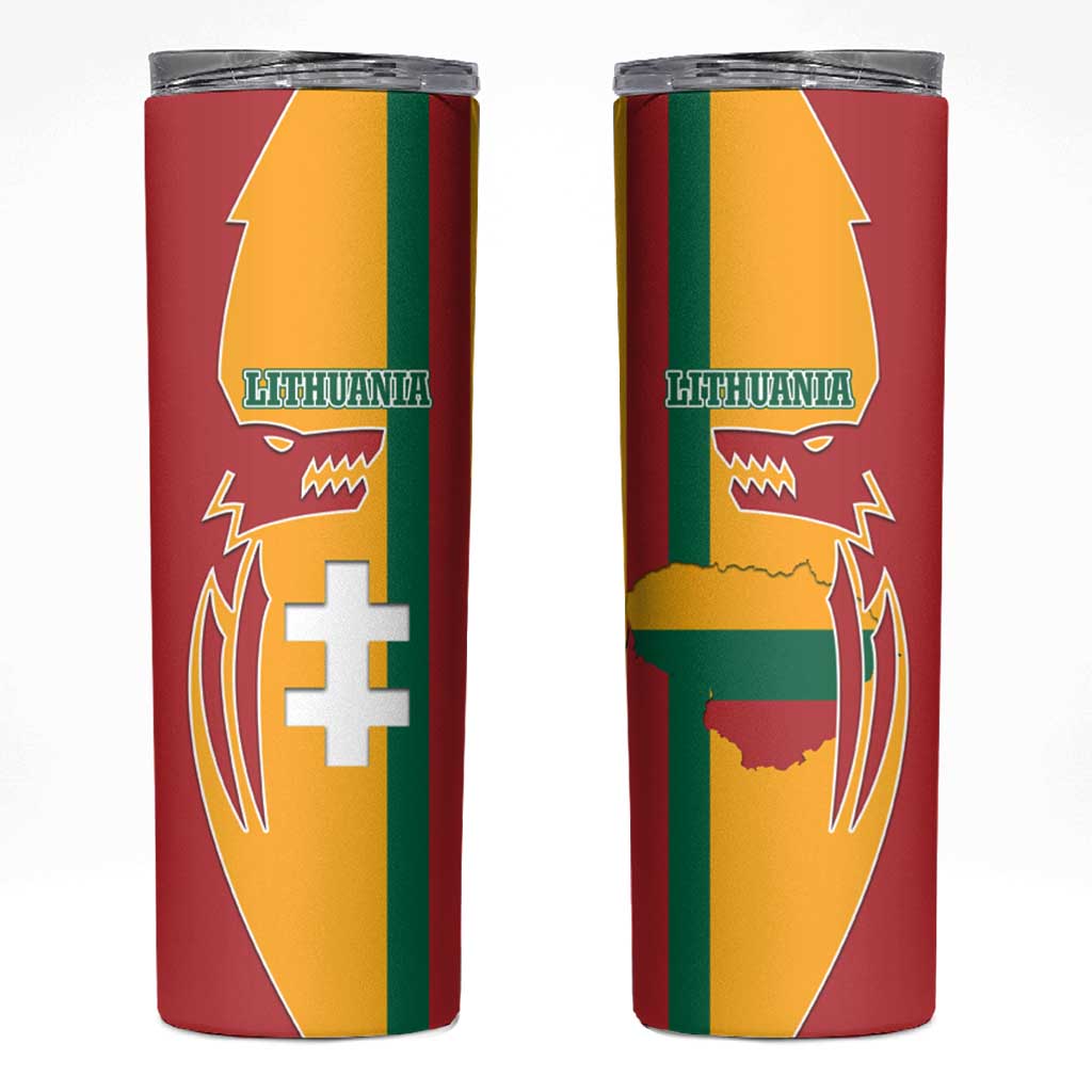 Lithuania Red Skinny Tumbler with Bold Vytis Cross Design and Tricolor Flag Accents - Wonder Print Shop