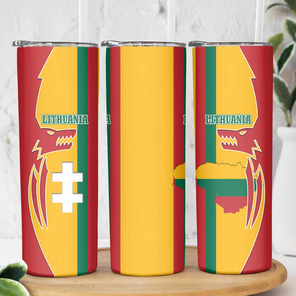 Lithuania Red Skinny Tumbler with Bold Vytis Cross Design and Tricolor Flag Accents - Wonder Print Shop