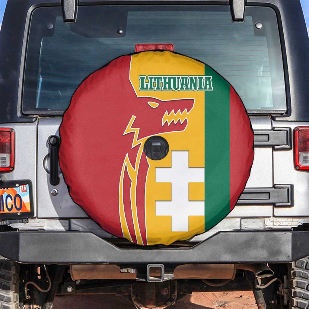 Lithuania Red Spare Tire Cover with Bold Vytis Cross Design and Tricolor Flag Accents - Wonder Print Shop