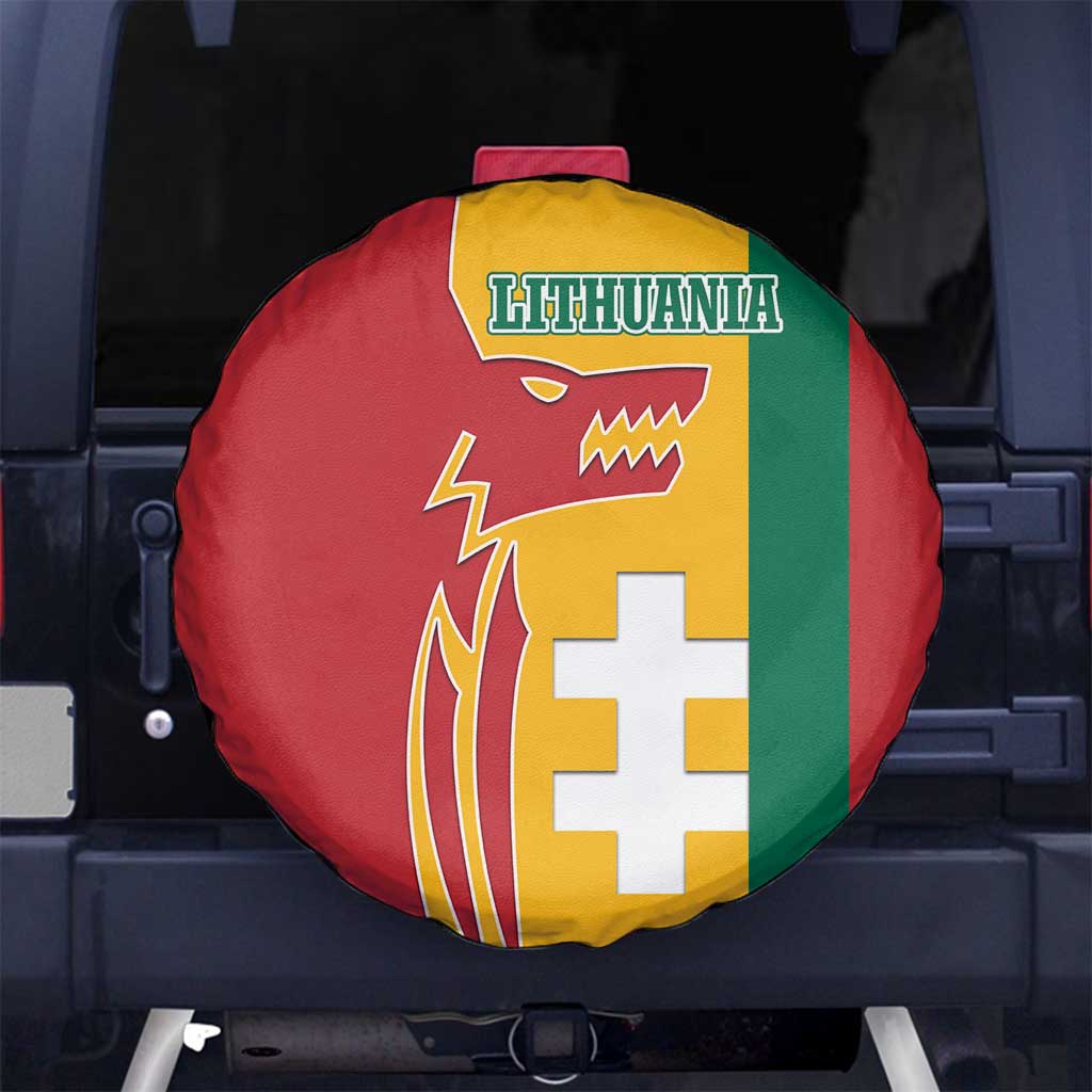Lithuania Red Spare Tire Cover with Bold Vytis Cross Design and Tricolor Flag Accents - Wonder Print Shop