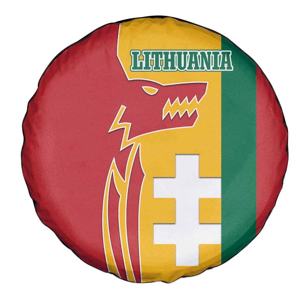 Lithuania Red Spare Tire Cover with Bold Vytis Cross Design and Tricolor Flag Accents - Wonder Print Shop