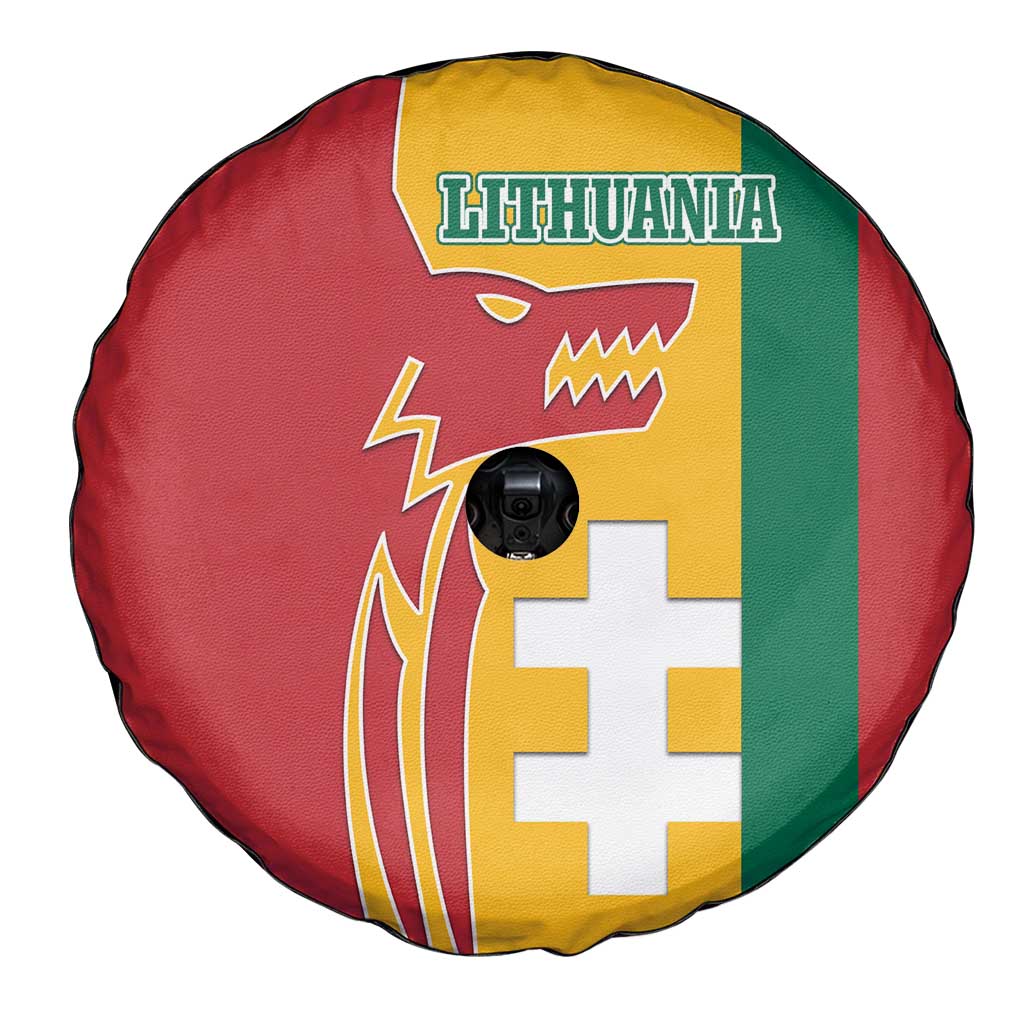 Lithuania Red Spare Tire Cover with Bold Vytis Cross Design and Tricolor Flag Accents - Wonder Print Shop