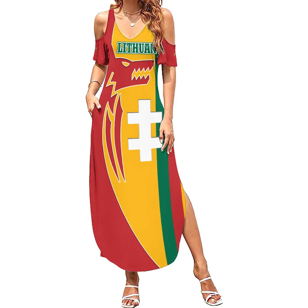 Lithuania Red Summer Maxi Dress with Bold Vytis Cross Design and Tricolor Flag Accents - Wonder Print Shop