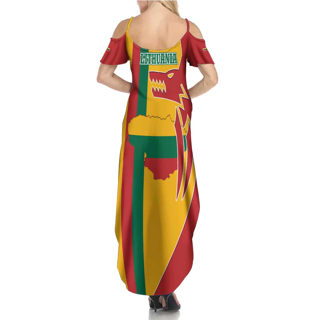 Lithuania Red Summer Maxi Dress with Bold Vytis Cross Design and Tricolor Flag Accents - Wonder Print Shop