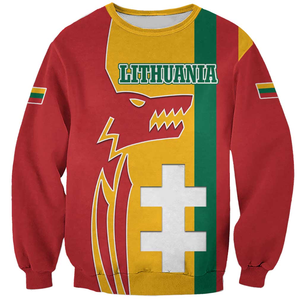 Lithuania Red Sweatshirt with Bold Vytis Cross Design and Tricolor Flag Accents - Wonder Print Shop