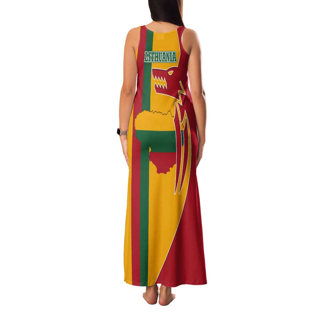 Lithuania Red Tank Maxi Dress with Bold Vytis Cross Design and Tricolor Flag Accents - Wonder Print Shop